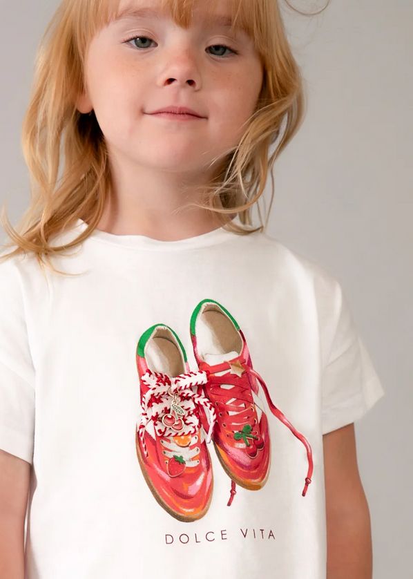 Mayoral 3731 Girl's Junior Short Sleeve Dolce Vita, Sneaker Print T-Shirt & Legging Set 2PC – Persimon