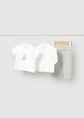 Mayoral 1894 Unisex Short Sleeve T-Shirt, Goose Print Cardigan & Jogger Set 3PC – Plata