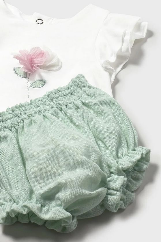 Mayoral 1289 Baby Girl's SL Chiffon Flower Top & Short Set 2PC – Aqua
