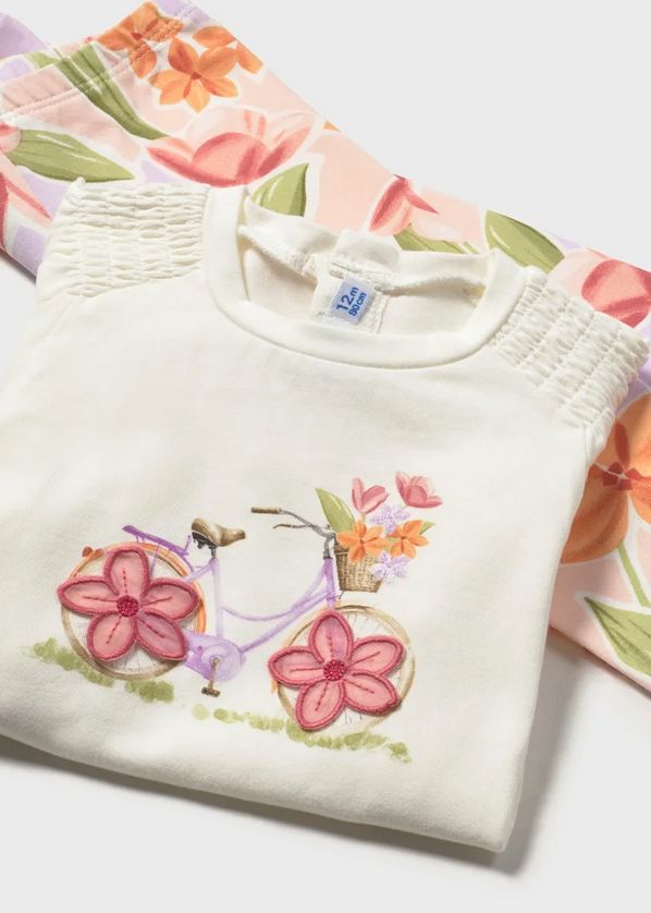 Mayoral 1747 Baby Girl's Short Sleeve Bicycle T-Shirt & Floral Legging Set 2PC – Blossom