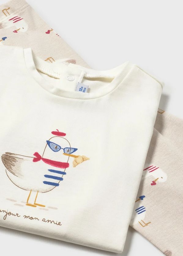 Mayoral 1749 Baby Girl's Seagull Print Short Sleeve T-shirt, Red Cardigan & Pants Set 3PC – Rojo