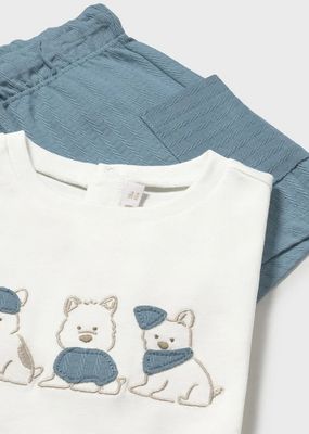 Mayoral 1665 Baby Boy's Embroidered Dog T-Shirt & Short Set/JADE