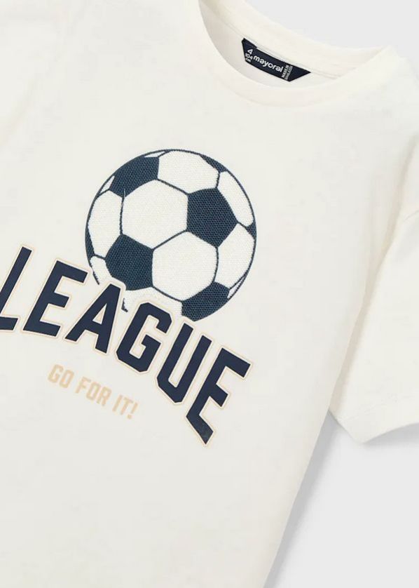 Mayoral 3074/ 3209 Boy's Jr Soccer Ball Top & Shorts /2 PC – White-Beige