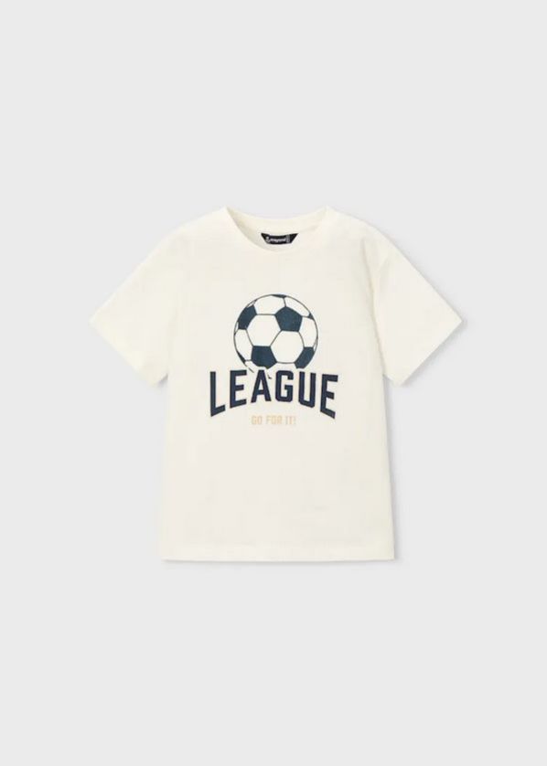 Mayoral 3074/ 3209 Boy's Jr Soccer Ball Top & Shorts /2 PC – White-Beige