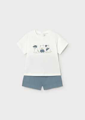 Mayoral 1665 Boy's Junior Embroidered Dog T-Shirt & Short Set/JADE