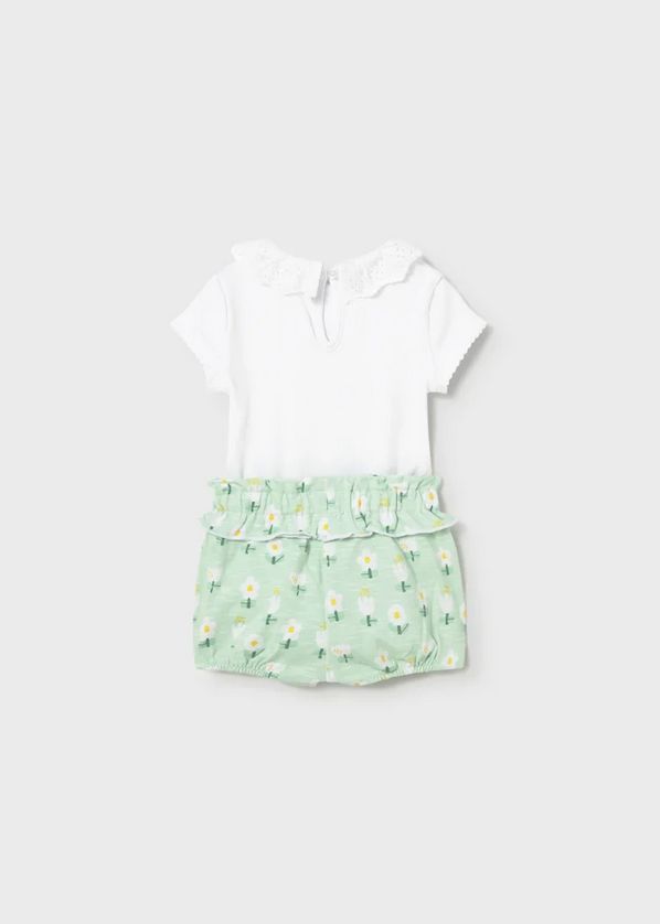 Mayoral 1640 Baby Girl's Lace Trim Onesie & Short Set 2PC