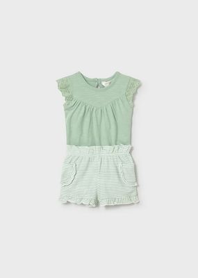 Mayoral 1640 Baby Girl's Lace Trim Onesie & Short Set 2PC/