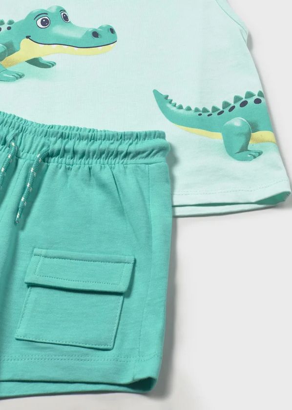 Mayoral 1673 Baby Boy's Alligator T-Shirt, Tank Top & Shorts Set 3PC – Turquesa