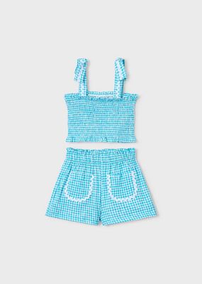 Mayoral 3232 Girl's Junior Gingham Tank Top & Short Set 2PC/PACIFICO