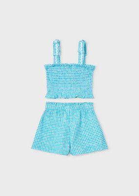 Mayoral 3232 Girl's Junior Gingham Tank Top & Short Set 2PC/PACIFICO