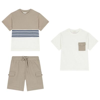 Mayoral 3601 Boy's Junior Two T-Shirt & Textured Short Set 3PC