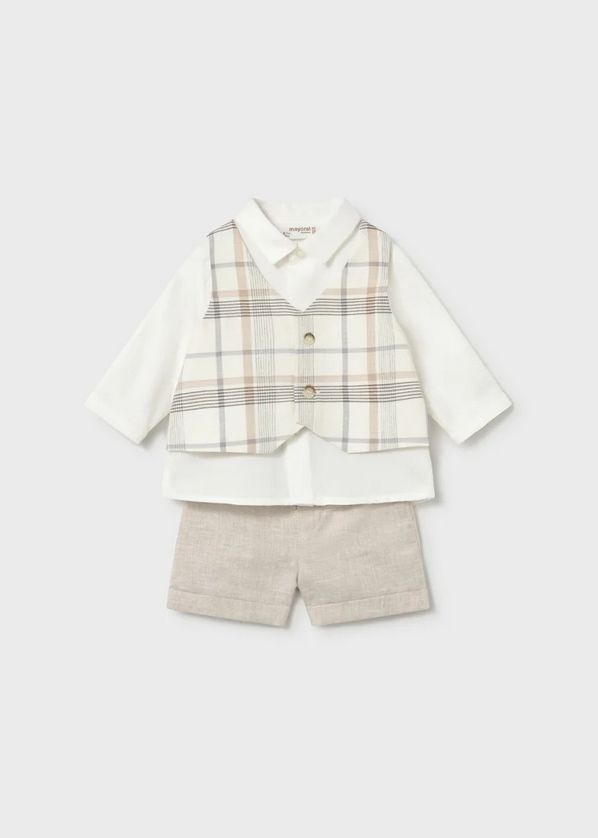 Mayoral 1269 Baby Boy’s Plaid Vest, Dress Shirt & Pant Set