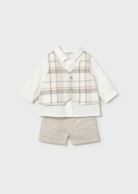 Mayoral 1269 Baby Boy’s Plaid Vest, Dress Shirt & Pant Set/