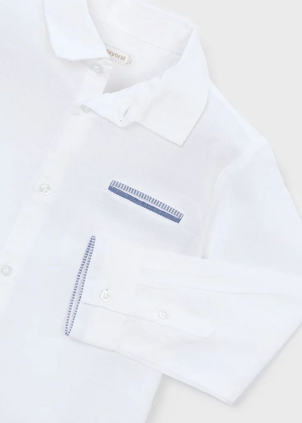 Mayoral 3117 Boy's Junior Long Sleeve Textured Linen Dress Shirt