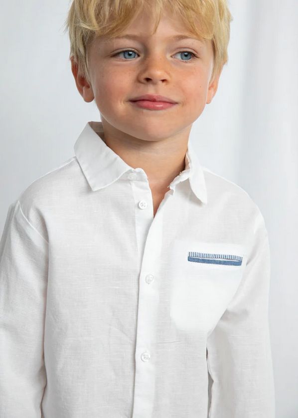 Mayoral 3117 Boy's Junior Long Sleeve Textured Linen Dress Shirt