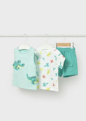 Mayoral 1673 Boy's Junior Alligator T-Shirt, Tank Top & Shorts Set 3PC/TURQUESA