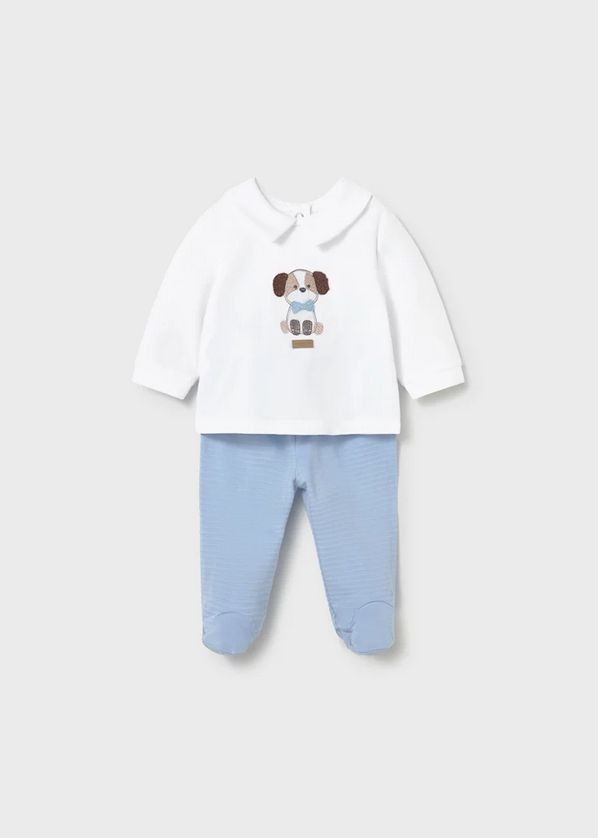 Mayoral 1501 Baby Boy's Long Sleeve Embroidered Puppy Top & Leg Warmer Set 2PC
