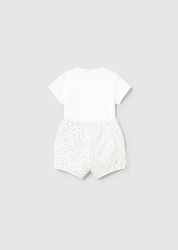 Mayoral 1630 Baby's Ribbed Goose Print Onesie & Short Set 2PC