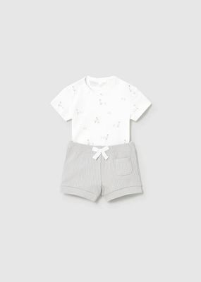 Mayoral 1630 Baby's Ribbed Goose Print Onesie & Short Set 2PC/
