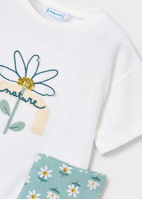 Mayoral 3727 Girl's Youth Short Sleeve "Nature" T-Shirt & Daisy Leggings Set 2PC – Lago