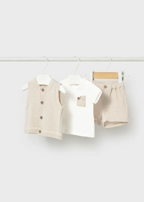 Mayoral 1279 Baby Boy's Short Sleeve T-Shirt, Knit Seater Vest & Shorts Set 3PC