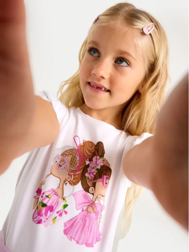 Mayoral 3003 Girl's Junior Short Sleeve Puff Sleeve Openwork Knit Top