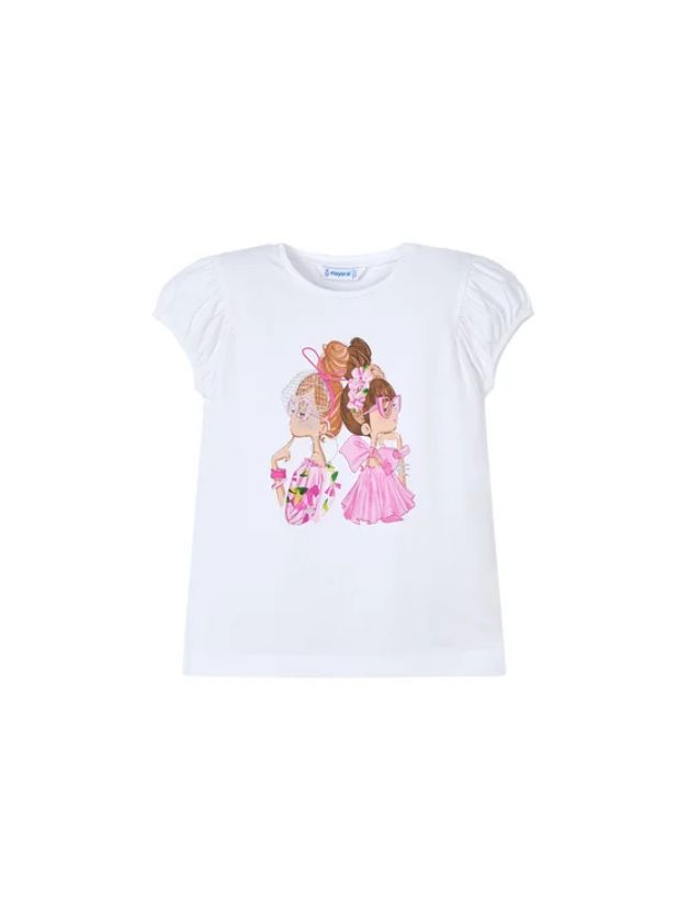 Mayoral 3003 Girl's Junior Short Sleeve Puff Sleeve Openwork Knit Top