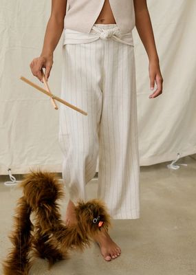 Mayoral 6576 Girl's Youth Stripe Linen Pants w/ Front Knot/LINO