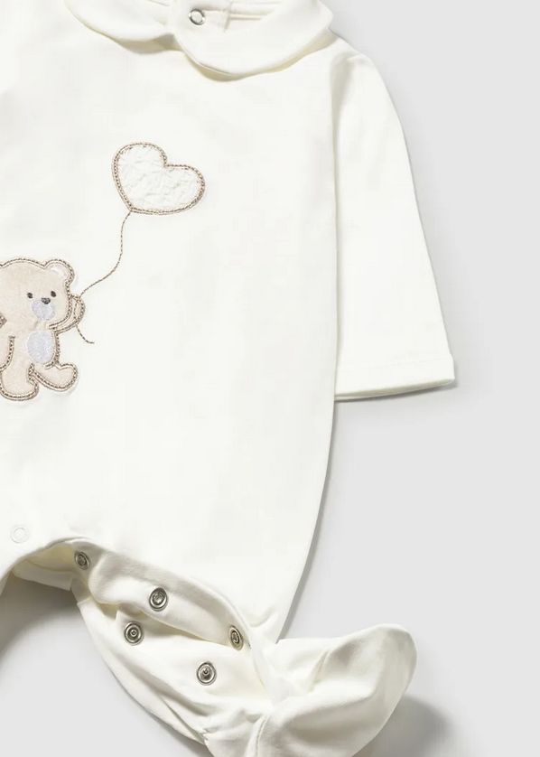 Mayoral 1743 Unisex Baby's Long Sleeve Embroidered Bear & Balloon Heart Onesie – Crudo