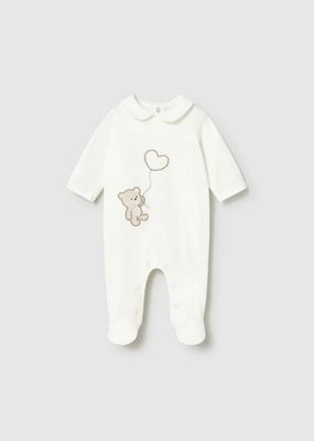 Mayoral 1743 Unisex Baby's Long Sleeve Embroidered Bear & Balloon Heart Onesie – Crudo