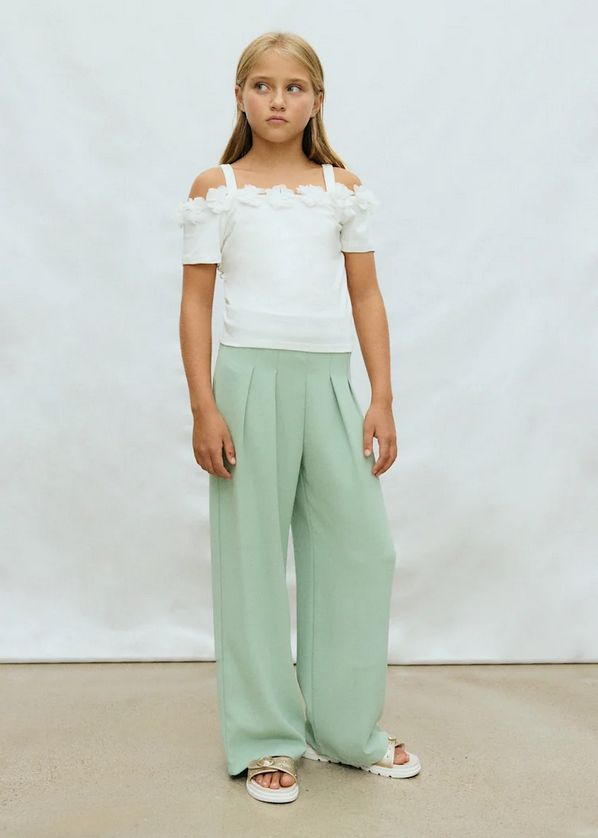 Mayoral 6003 Girl's Youth Short Sleeve & Strap 3D Chiffon Flower Neckline Top