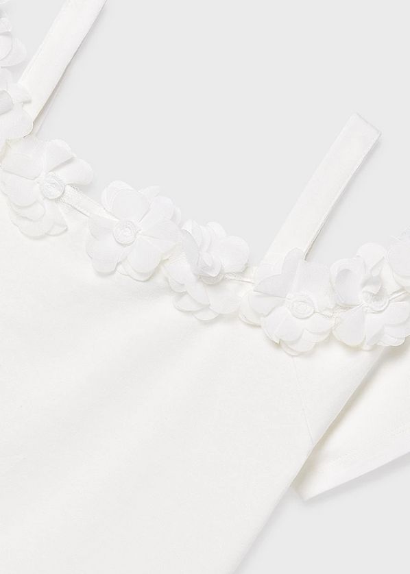 Mayoral 6003 Girl's Youth Short Sleeve & Strap 3D Chiffon Flower Neckline Top