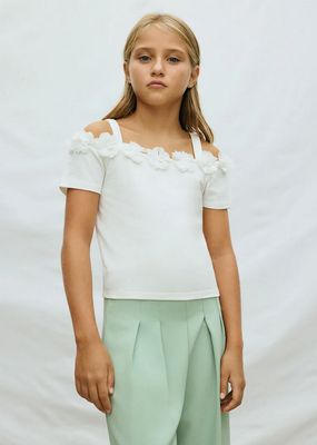 Mayoral 6003 Girl's Youth SS &amp; Strap 3D Chiffon Flower Neckline Top/