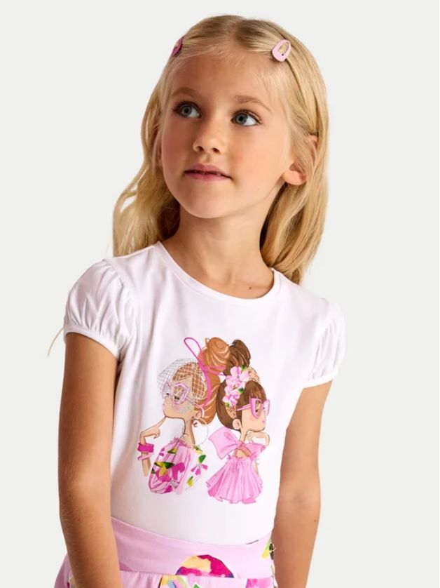 Mayoral 3003 Girl's Junior Short Sleeve Puff Sleeve & Openwork Knit Top