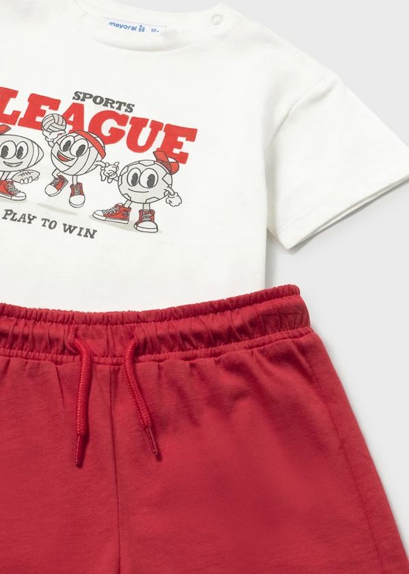 Mayoral 1669 Boy's Junior Two Sports T-Shirts & Shorts Set 3PC – Tomate