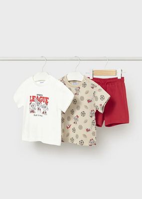 Mayoral 1669 Boy's Junior Two Sports T-Shirts & Shorts Set 3PC/TOMATE