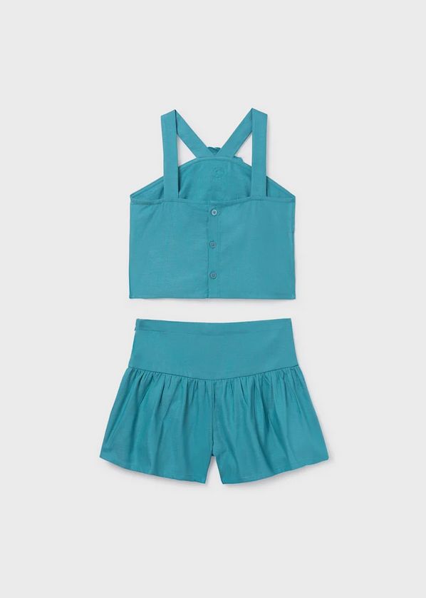 Mayoral 6208 Girl's Youth Strap 3D Flower Top & Shorts Set 2PC – Jade