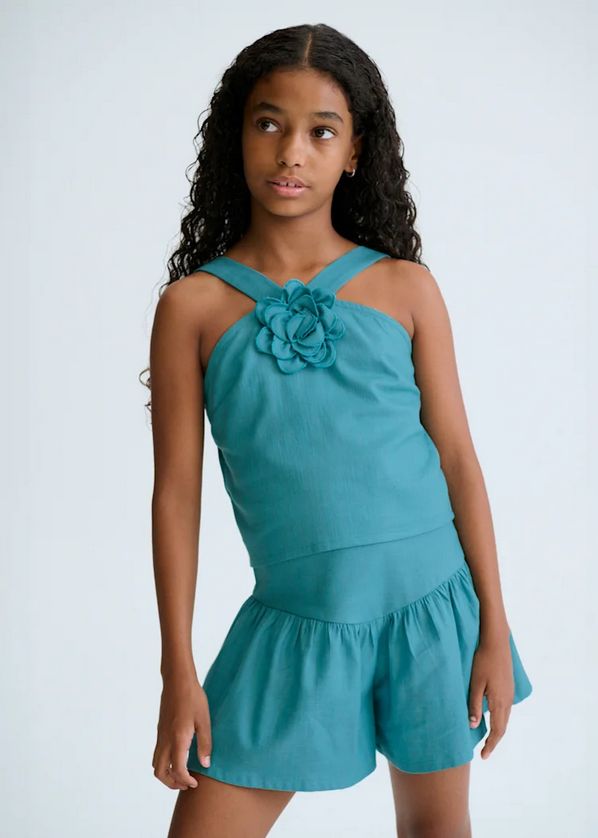 Mayoral 6208 Girl's Youth Strap 3D Flower Top & Shorts Set 2PC – Jade