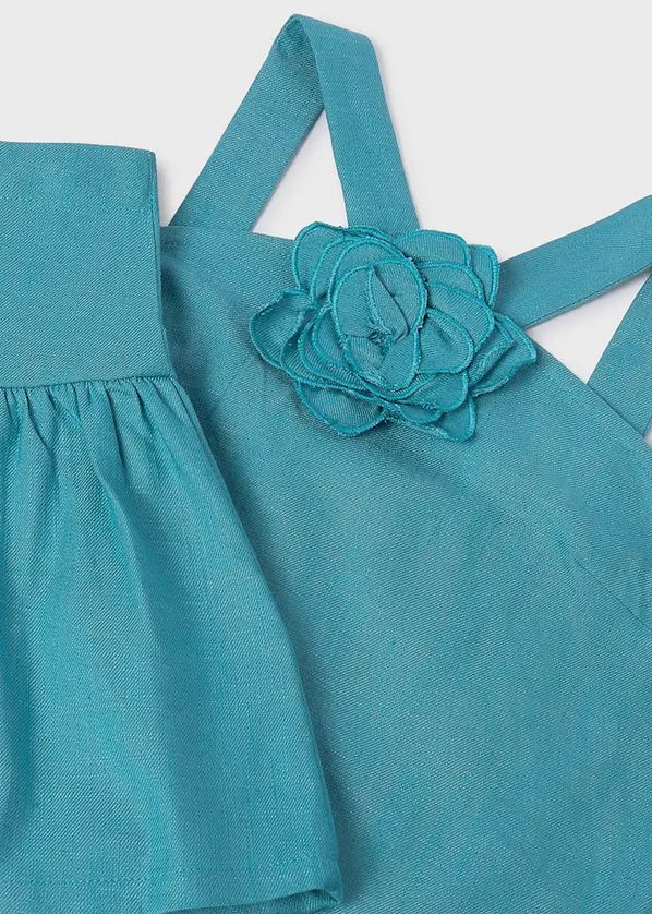 Mayoral 6208 Girl's Youth Strap 3D Flower Top & Shorts Set 2PC – Jade
