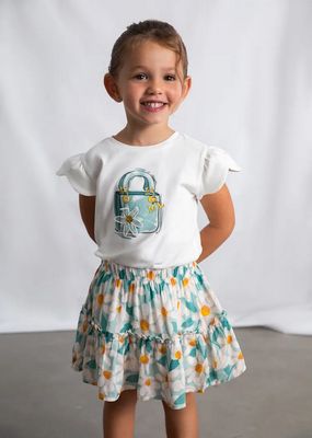 Mayoral 3002/ 3903 Girls Jr Printed Top & Floral Skirt /2PC/ WHITE - LAGO