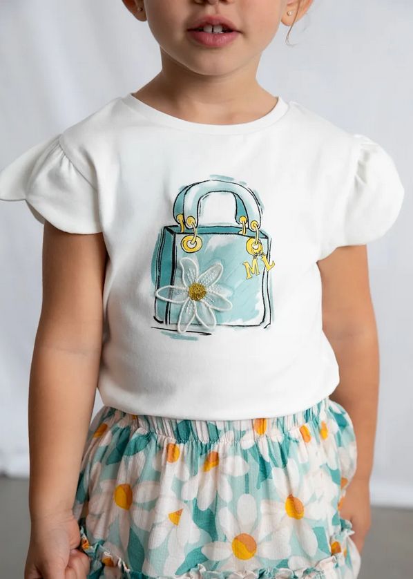 Mayoral 3002/ 3903 Girls Jr Printed Top & Floral Skirt /2PC – White - Lago