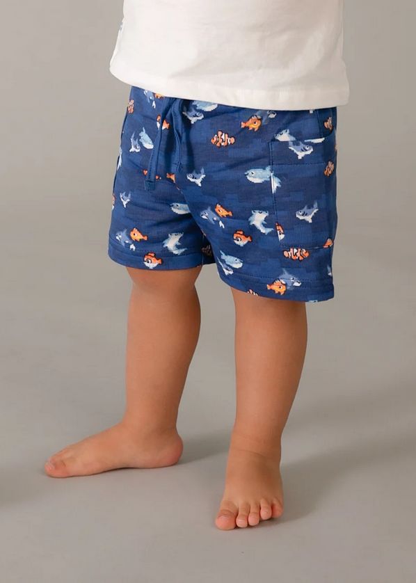 Mayoral 1667 Baby Boy Fish Print Top Short & Hat Set /3PC – White - Royal Blue