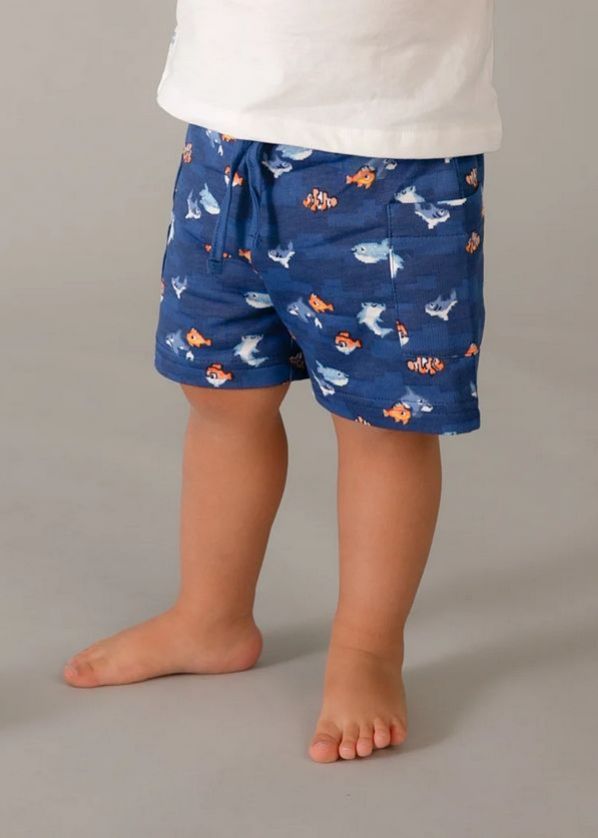 Mayoral 1667 Boy Jr Fish Print Top Short & Hat Set /3PC – White - Royal Blue