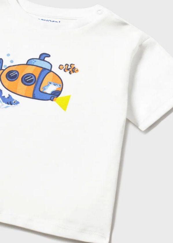 Mayoral 1667 Boy Jr Fish Print Top Short & Hat Set /3PC – White - Royal Blue