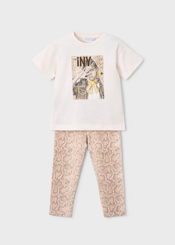 Mayoral 3727 Girls Jr Top & Legging Set/ 2PC/ BEIGE SNAKESKIN PRINT