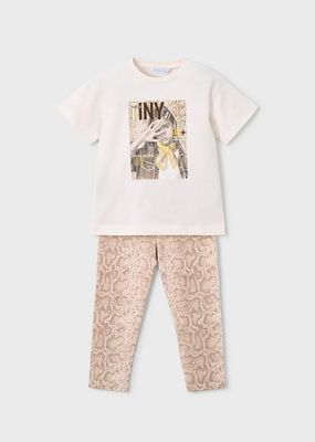 Mayoral 3727 Girls Jr Top & Legging Set/ 2PC/ BEIGE SNAKESKIN PRINT /