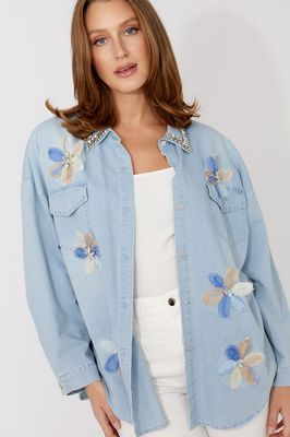 Frank Lyman 266582 Women's Floral & Crystal Woven Blouse/