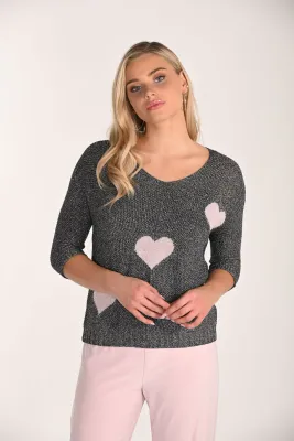 Frank Lyman 266548 Women's 3/4 Sleeve Heart Pattern Knit Top
