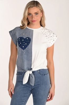 Frank Lyman 266550 Women's SS Heart & Rhinestone Front Tie Top/