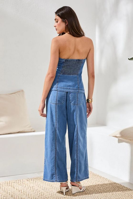 Tribal 6182O-3111 Women's Button Down Denim Bustier